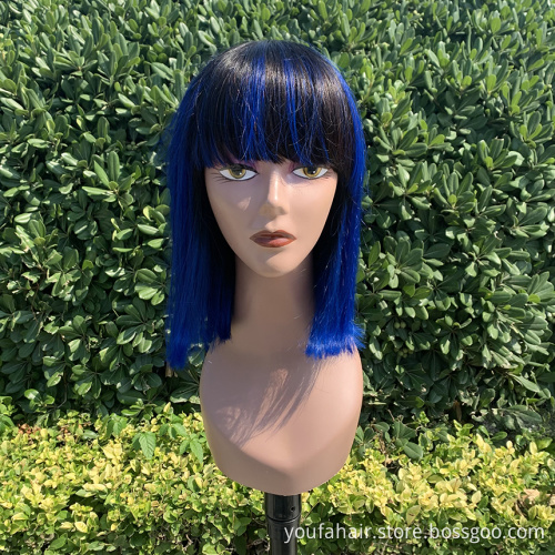 Ombre Color 1b/Blue Machine Made Bob Wig 100% Cuticle Aligned Peruvian Virgin Human Hair None Lace Short Bob Wig for Black Women